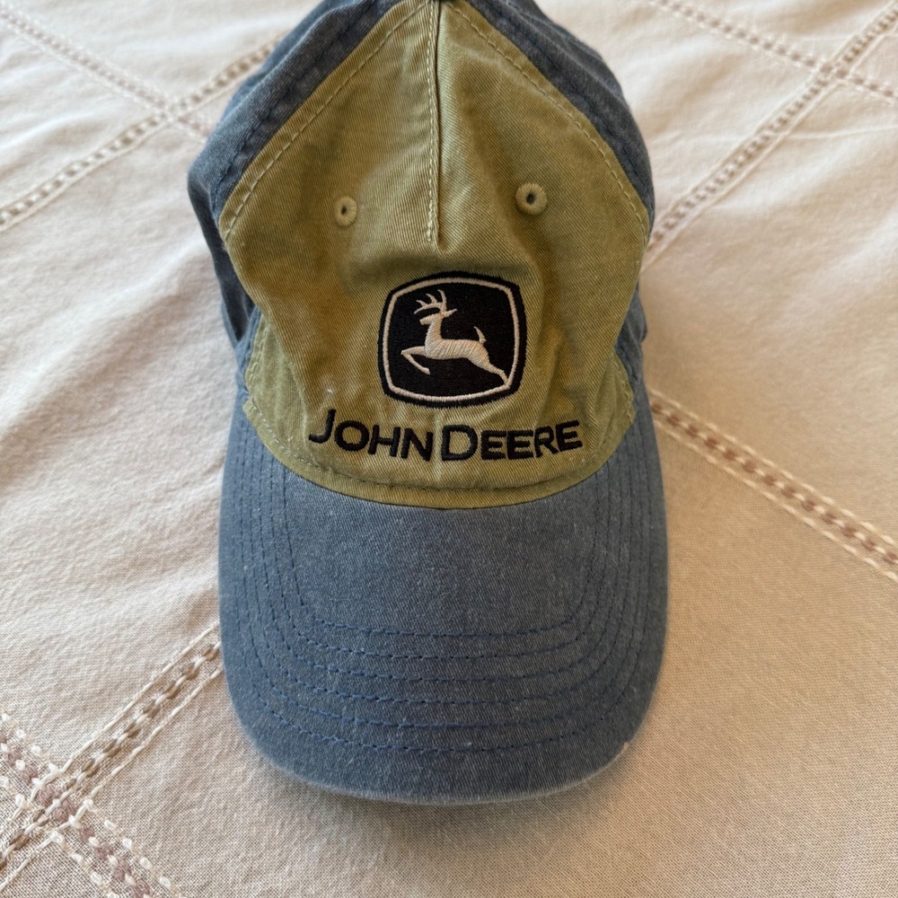 John Deere Baseball Cap Tan Green Embroidered Logo Adjustable Strap‎ One Size